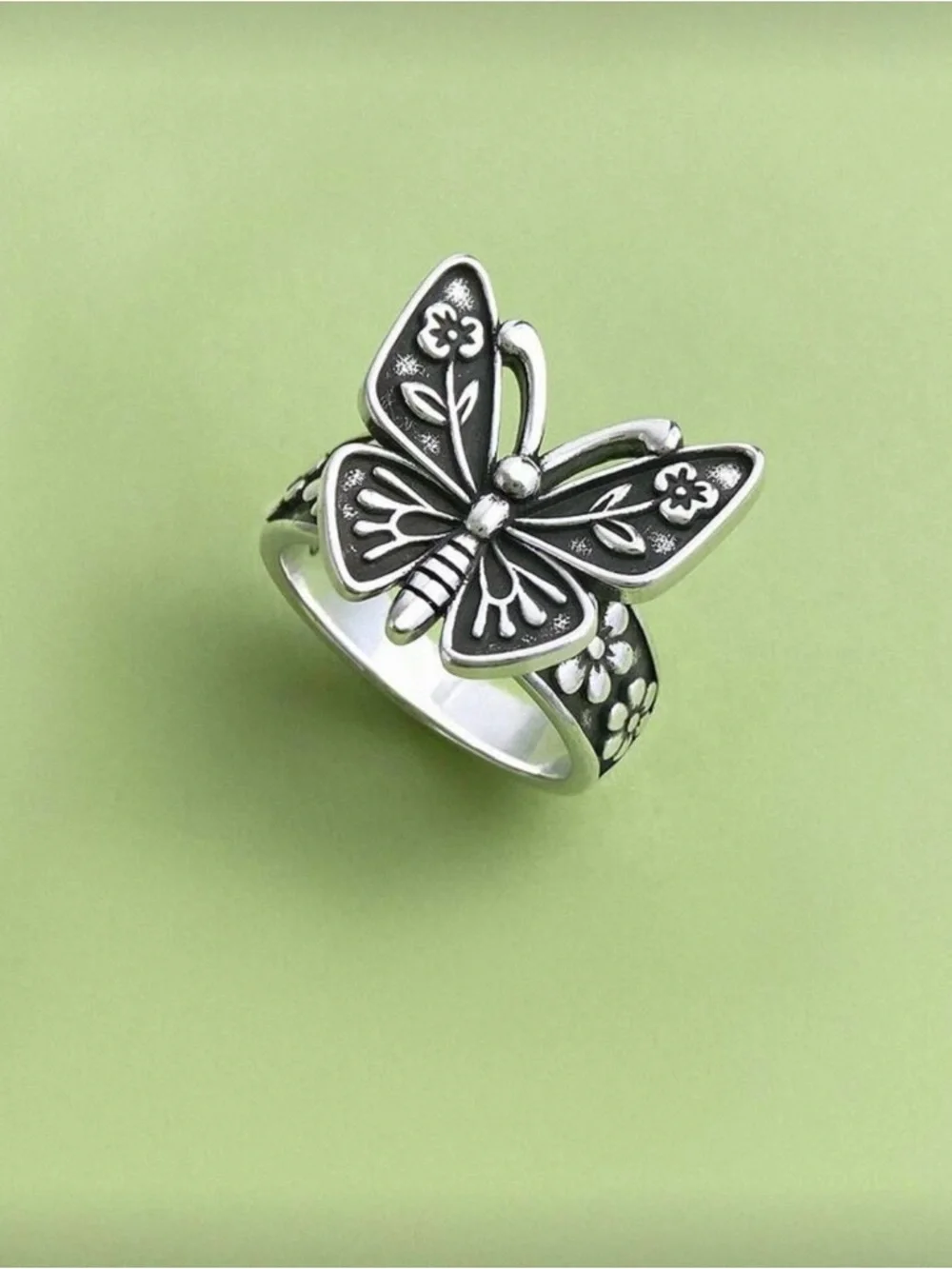 🌺 New Sterling Silver Butterfly Statement Ring - Black & Silver #8